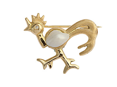 broš s dijamantom i biserom